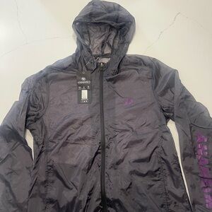 New 47’  Brand Anaheim Ducks Windbreaker Jacket Hooded Design and Purple Size L